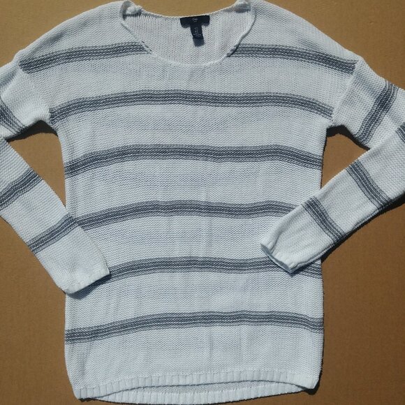 Gap lightweight loose knit 100% cotton sweater top white grey stripes Sm… - Picture 1 of 9